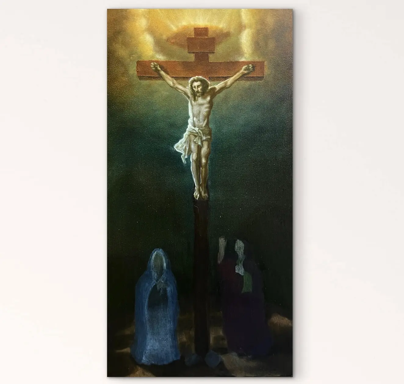 The Crucifixion study painting.